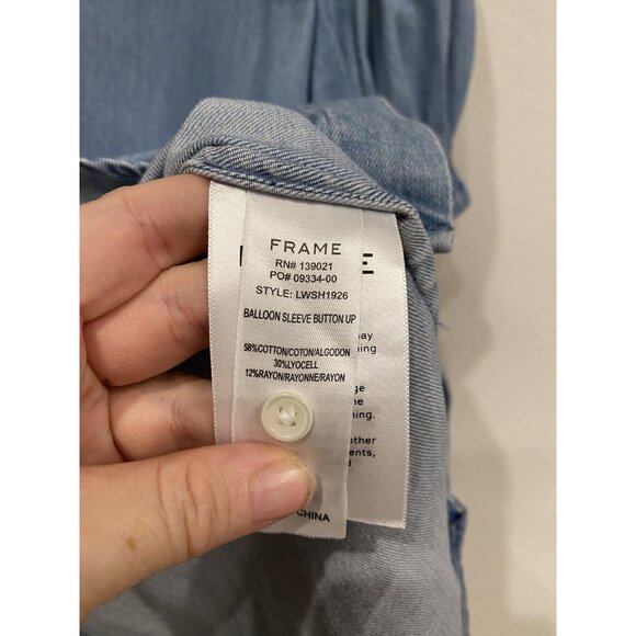 Frame Chambray Puff Sleeve Button Up Shirt Womens Small Denim Short Sle LWSh1926 - Picture 4 of 5